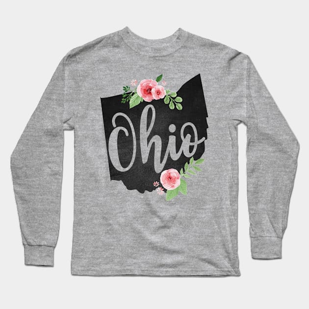 Ohio Floral Chalkboard State Long Sleeve T-Shirt by teevisionshop